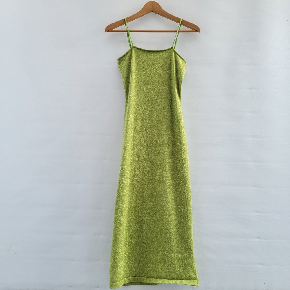 Resa Knit Collection Green Sheath Midi Dress Size Small Metallic Threading Boho - Picture 15 of 16